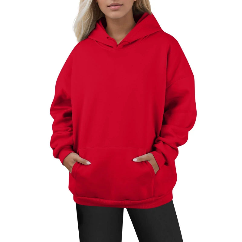 Plus Size Women Hoodie Sweatshirt Long Sleeve Drawstring Pullover with Pocket