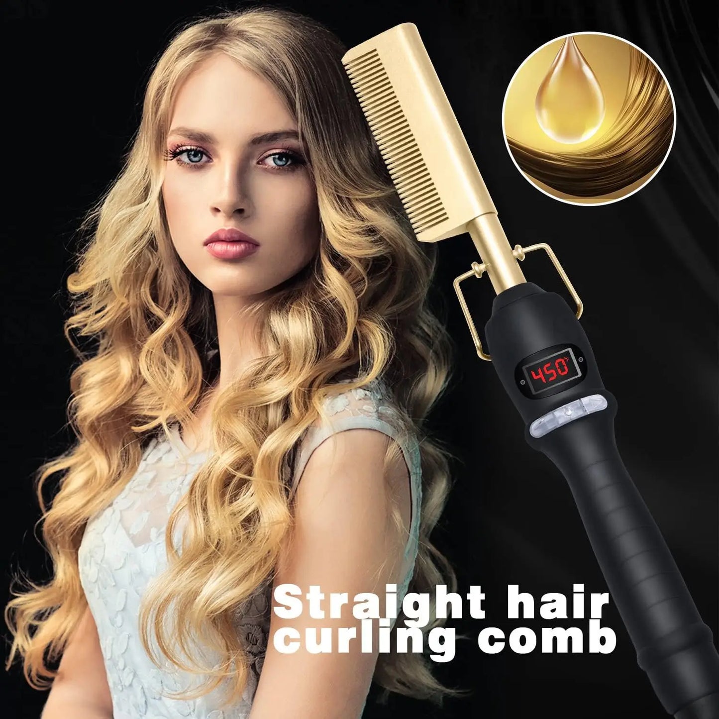 3 Modes Hair Comb Hair Straightener and Curler Hot Heating Electric Flat Iron Straightening Curling Brush Curle