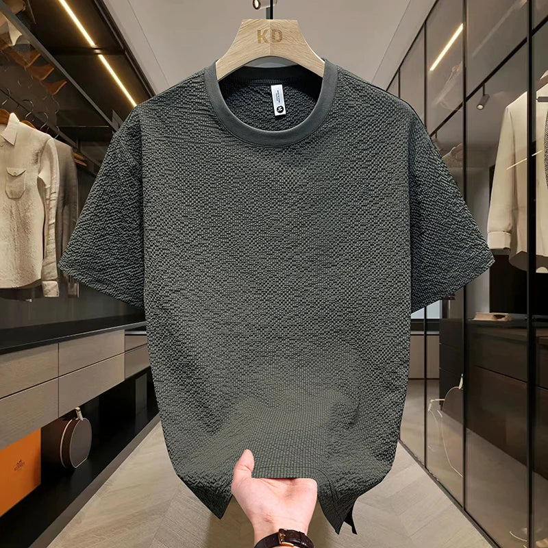 Summer Tee, Textured Seersucker Breathable, Slim Fit Short Sleeve T. Shirt for Men