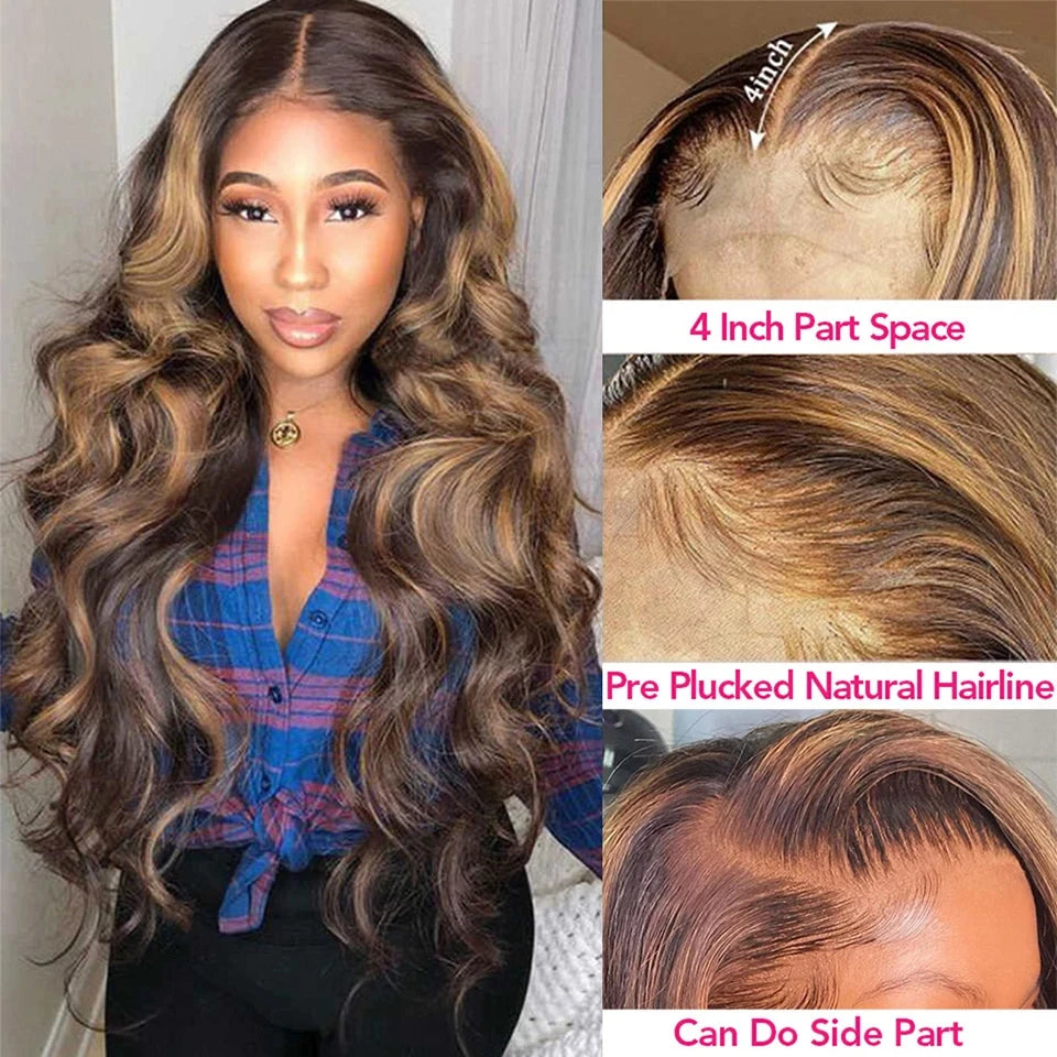 Highlight Wig Human Hair Honey Blonde 4/27 Colored Wigs For Women Pre Plucked Body Wave Lace Frontal Wigs