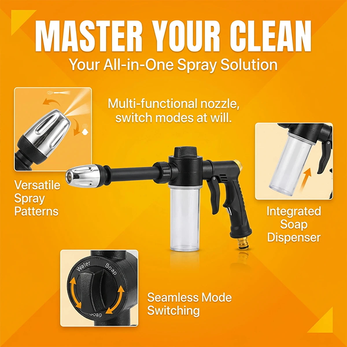 High pressure car washing spray gun with foam bottle for pets, motorcycles, and gardens