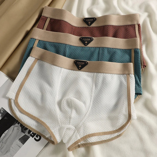 Fashion Ice Silk Knitted Plaid Boxers Breathable Comfort 3Pcs Pack Super Soft Men Panties
