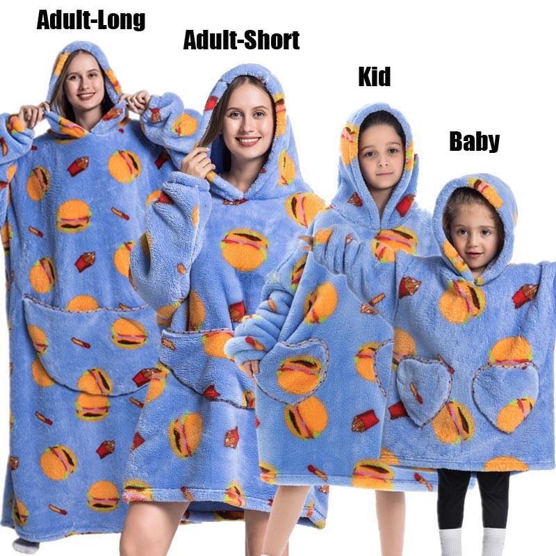 Super Long Oversized Winter Sherpa Blanket Plush Flannel Warm Family Matching Hoodie Halloween Homewear Avocado Women Sweatshirt