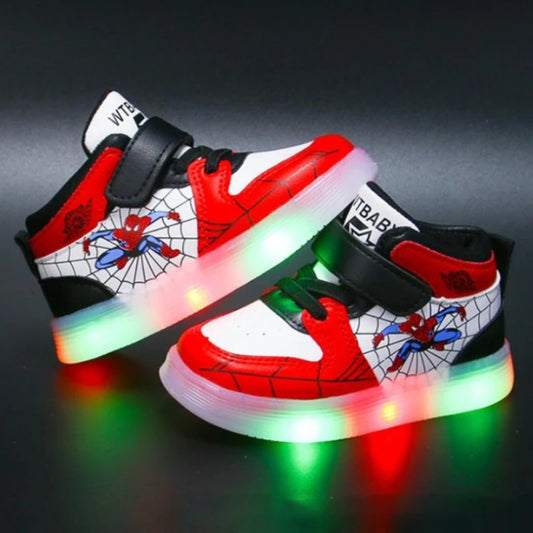 Children Led Light Shoes Spiderman Boys Sneakers Girls Cartoon  Breathable Kids Sport Shoes