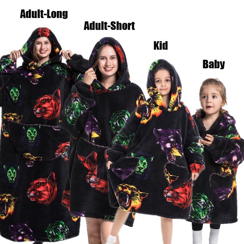 Super Long Oversized Winter Sherpa Blanket Plush Flannel Warm Family Matching Hoodie Halloween Homewear Avocado Women Sweatshirt