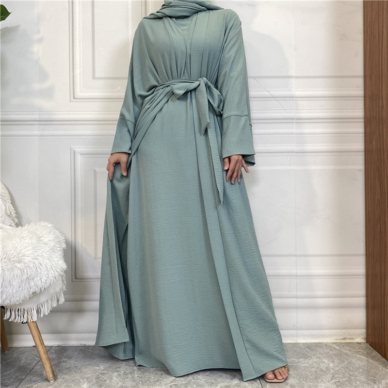 Women Open Abaya Kaftan Dubai Turkey 2 Piece Muslim's Set Luxury Islam Robe African Dress Kimono Morocco Clothing Caftan Fashion