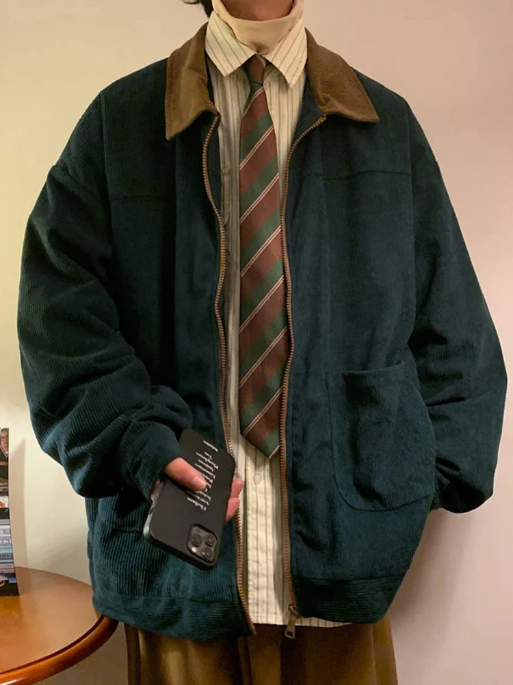 American Style Vintage Men Loose Cargo Autumn Bomber Jacket