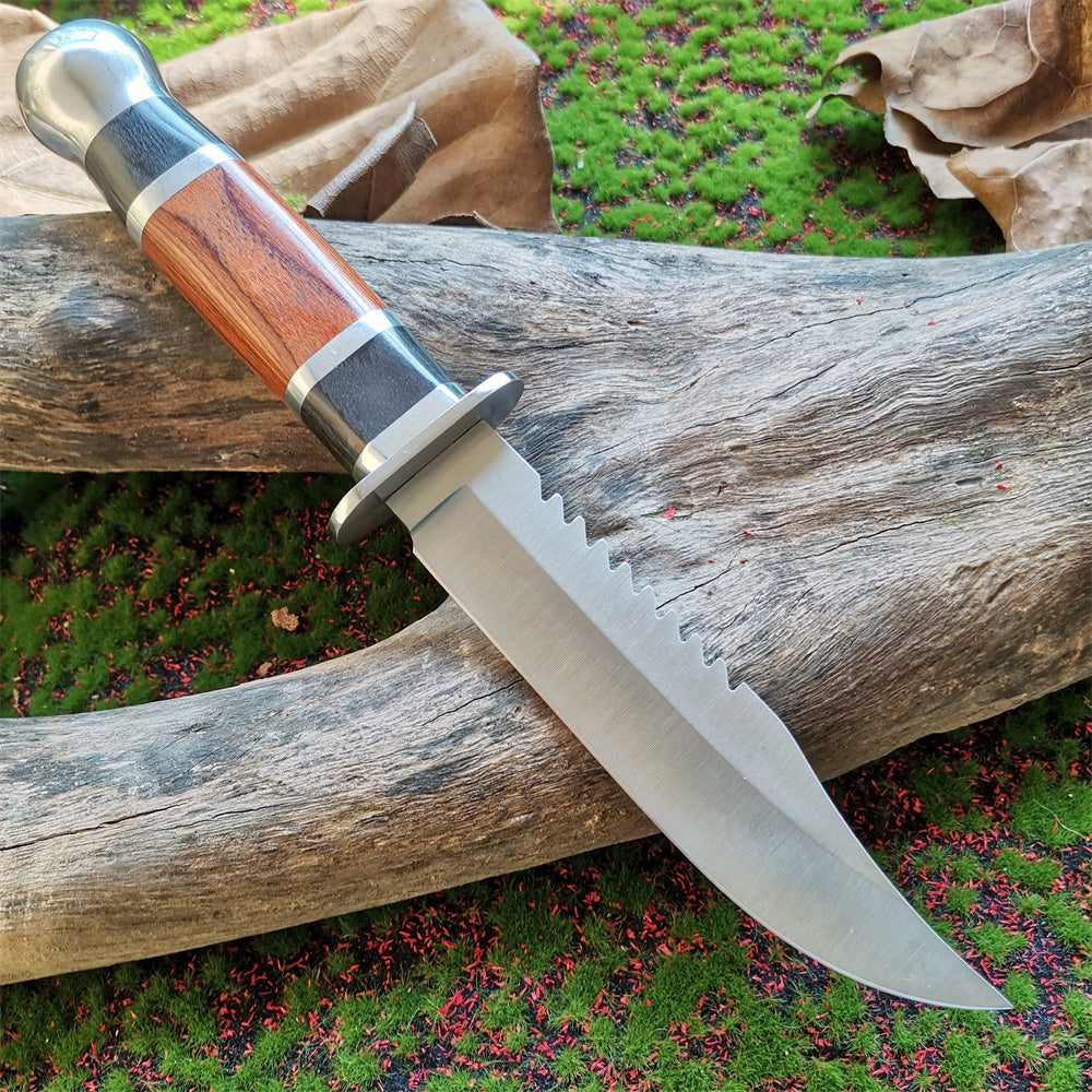 Tactical Fixed Blade Knife - Outdoor Survival Camping Hunting Steel Wood Handle with Sheath