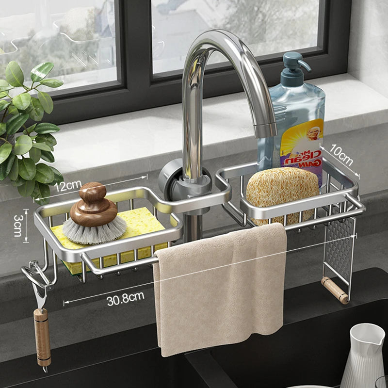 Kitchen Space Sink Drain Rack Sponge Storage Soap Drainer Basket Organizer