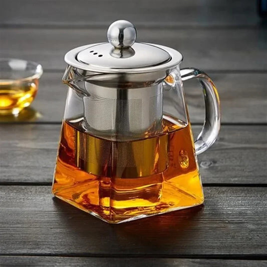 Heat Resistant Glass Teapot With Stainless Steel Coffee Infuser Heated Container Tea Pot