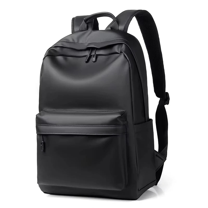 Backpack Men PU Leather Black High Quality School Bags for Teenager 15.6 Inch Laptop