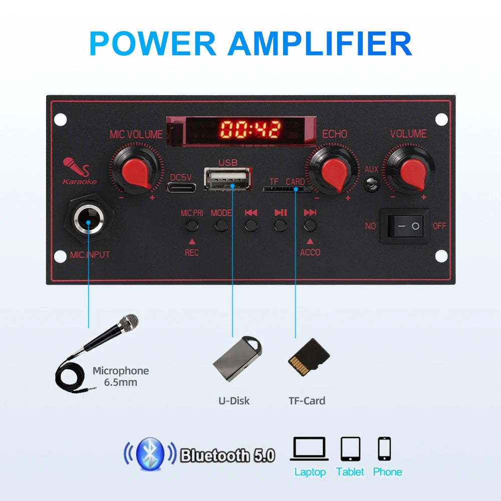 20W Amplifier Bluetooth 5.0 MP3 Decoder Board 5V MP3 Player with FM Module Record For Music Subwoofer Speakers Volume Control