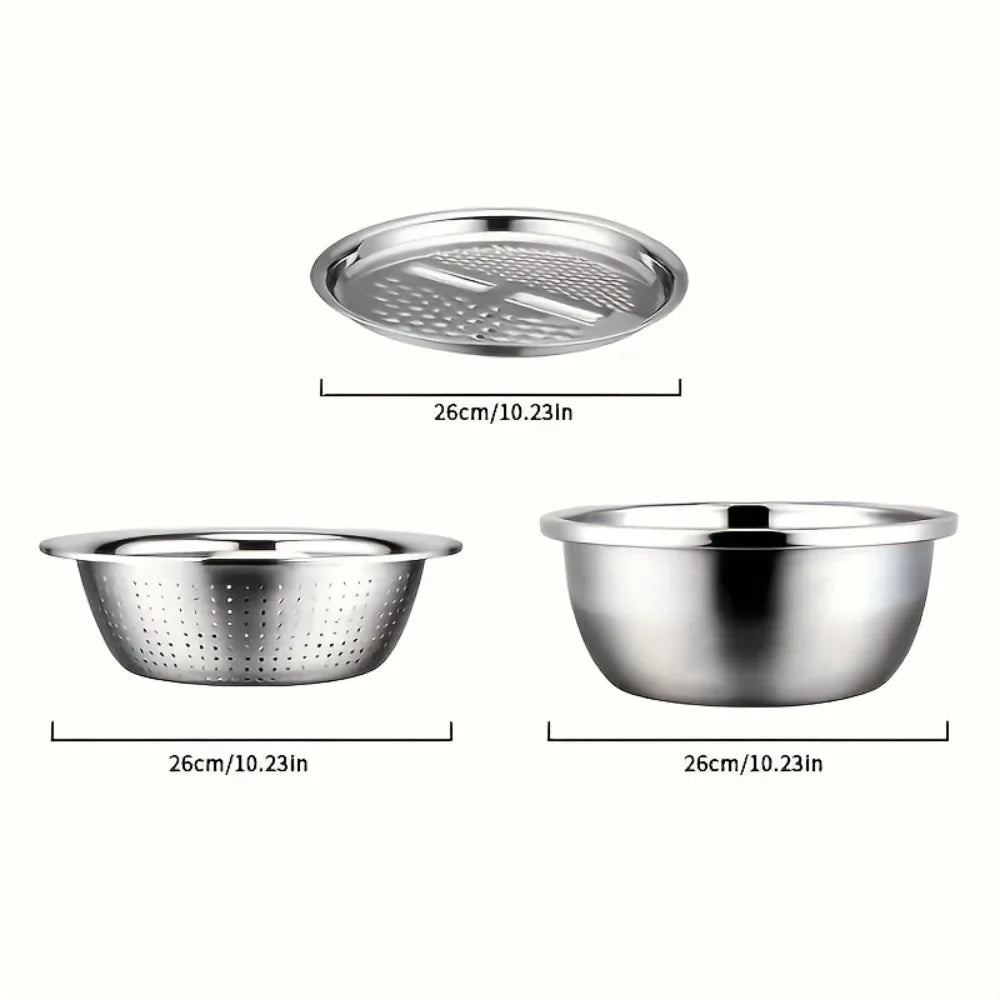 Vegetable Potato Stainless Steel Slicer, Washing Basin, Drain Basket, Multifunctional 3PCS/1 Set
