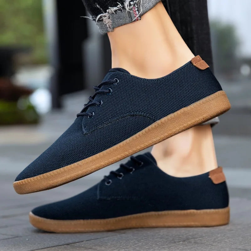 Fujeak Men Casual Canvas Shoes Breathable Slip on Flats Loafers Male Outdoor Walking Wide Barefoot Shoe Unisex Footwear Sneakers