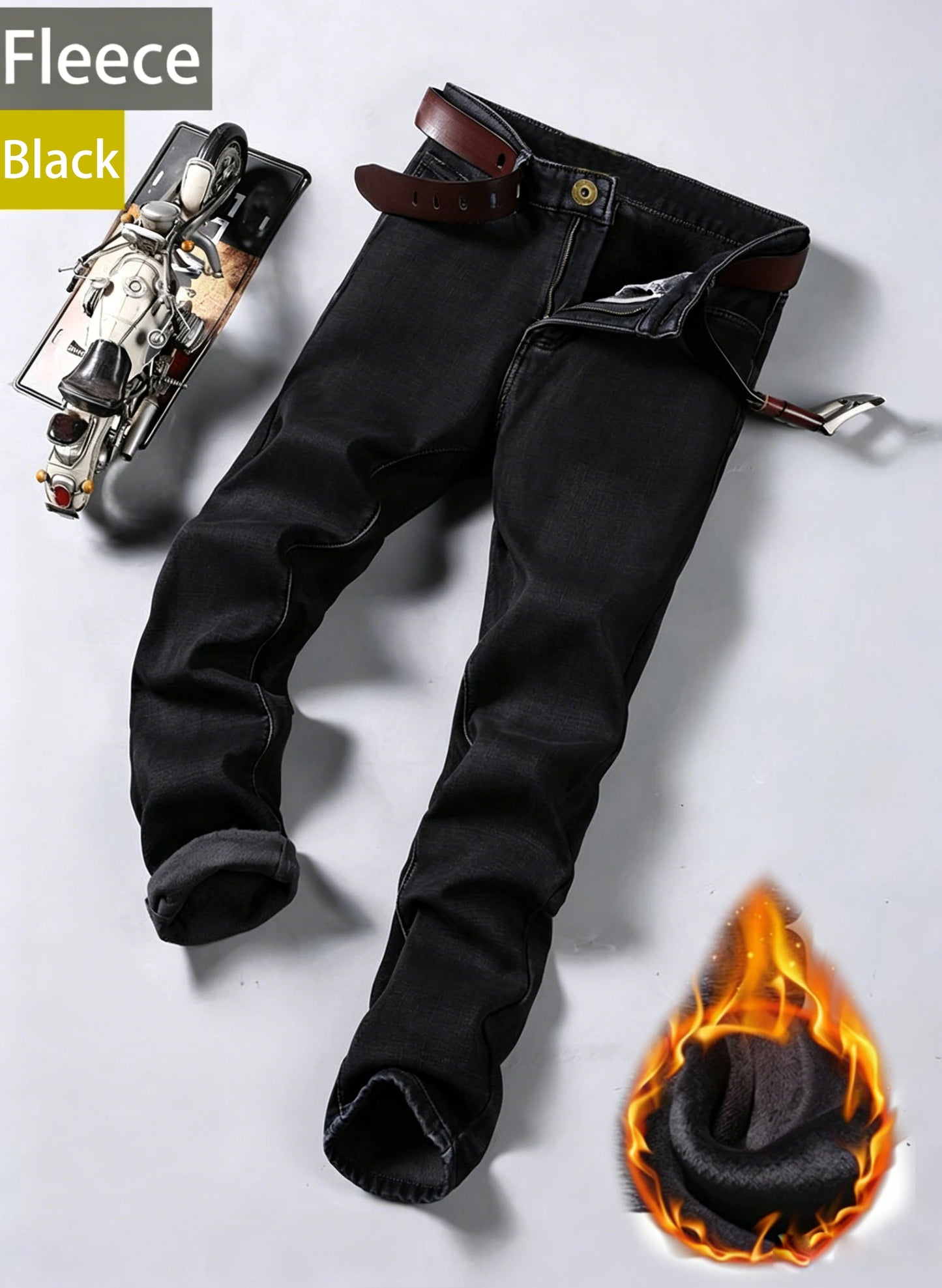 Men's New Business Jeans Casual Straight Stretch Classic Work Denim Pant Trousers
