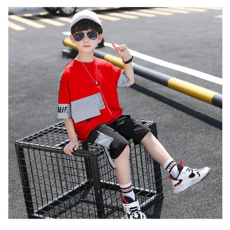 Fashion Boys Tracksuit  Luminous T-shirt Shorts Suit Children Clothing For Boys