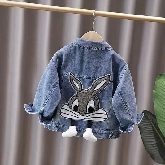 2-7 Years Girl Denim Jackets Kids Embroidery Cartoon Rabbit Coat Autumn Children Outerwear Casual Girls Clothes