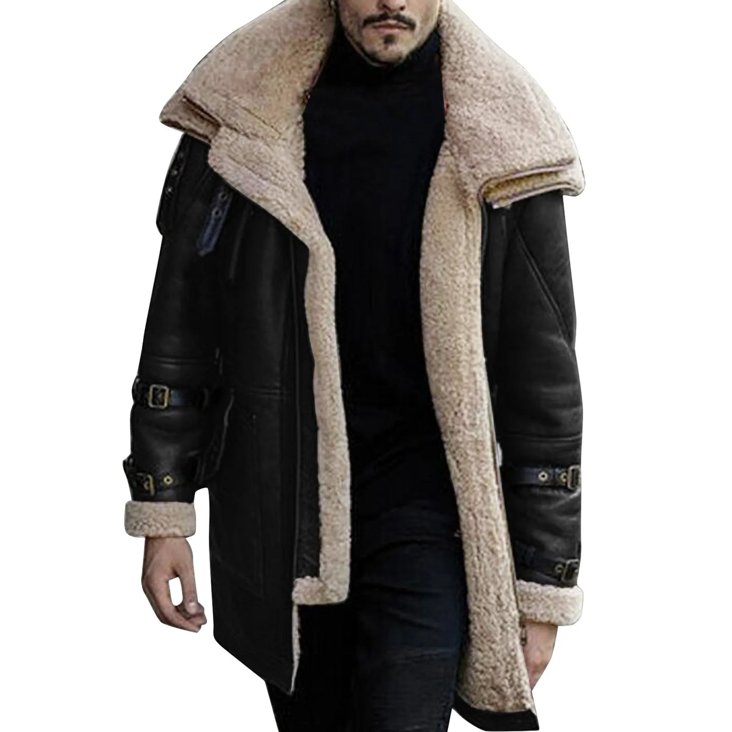 Men Autumn And Winter Jackets Warm Lapel Long Sleeve Full Zipper Overcoats Deerskin Velvet Composite Fleece Jacket