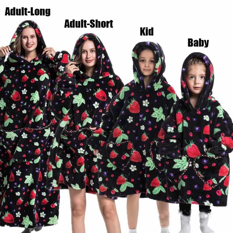 Super Long Oversized Winter Sherpa Blanket Plush Flannel Warm Family Matching Hoodie Halloween Homewear Avocado Women Sweatshirt