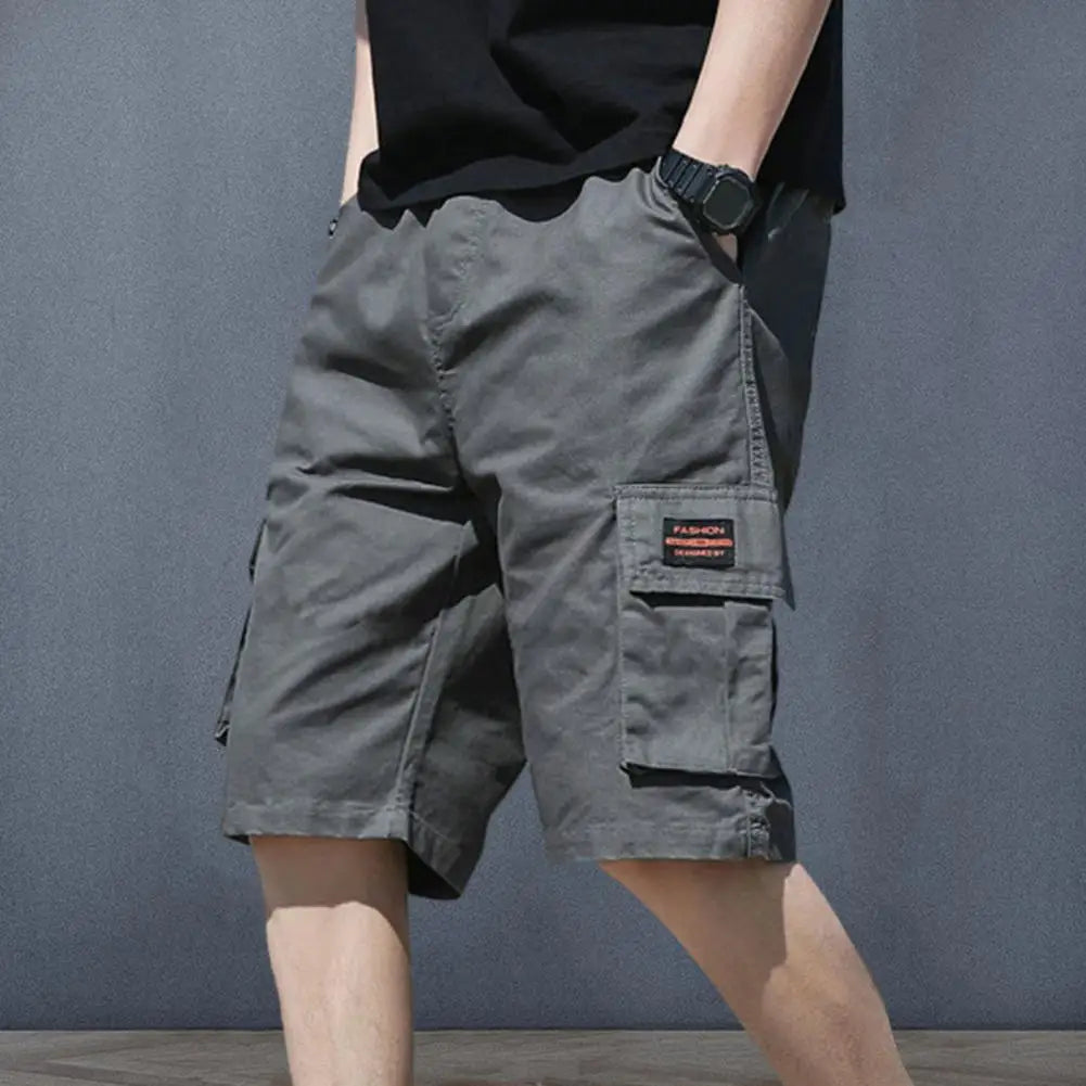 Men Cargo Shorts with Multiple Pockets Elastic Waist Breathable Fabric Summer Sports Streetwear