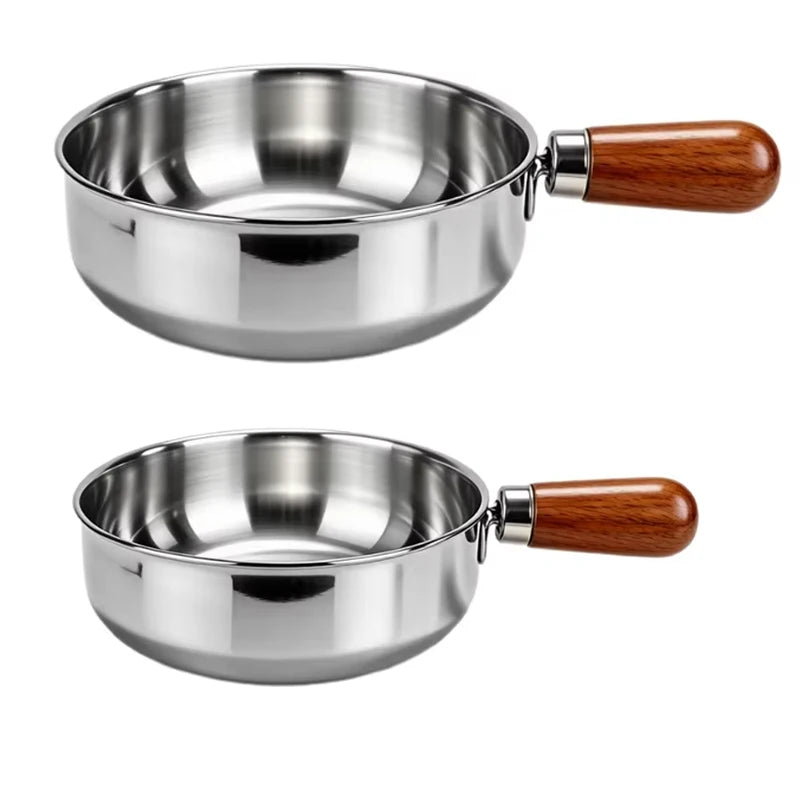 Stainless Steel Pot with Heat-Resistant Wooden Handle - Induction Compatible, Non-Slip Base, 1pc Milk Pot
