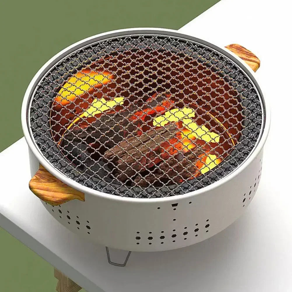Portable Stainless Steel Charcoal BBQ Grill Korean Style Outdoor Camping Split Stove with Non-stick round Barbecue Rack