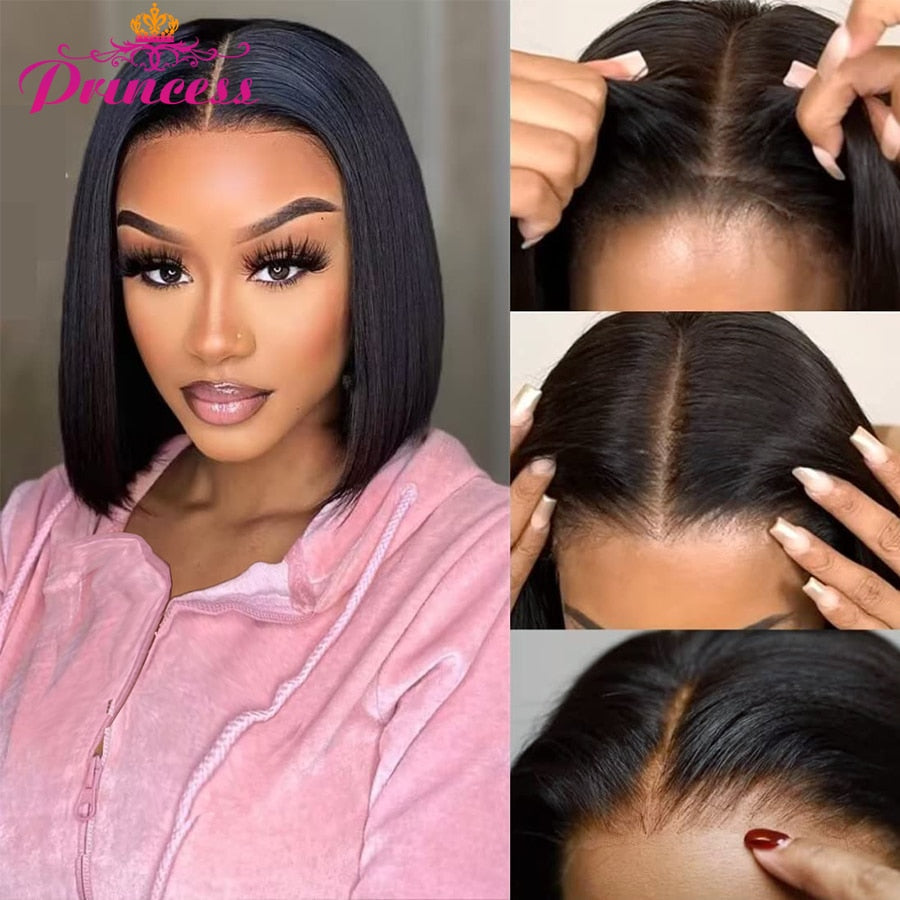 Princess Hair Glueless Wig Human Hair Ready to Wear 13x4 Short Bob Wig Wigs Straight Wig