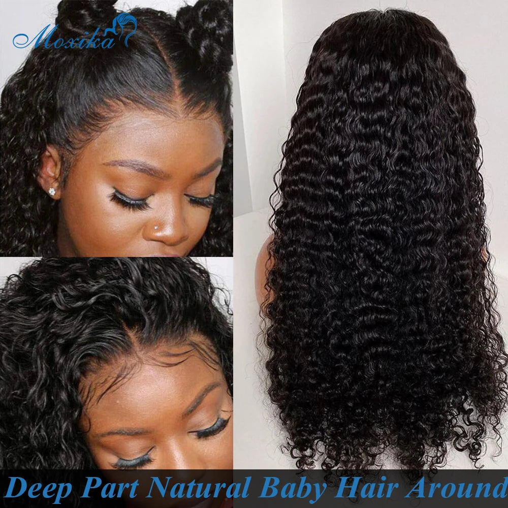 Human Hair Deep Wave Lace Frontal Wig Glueless PrePlucked Bleached Knots Frontal Wig