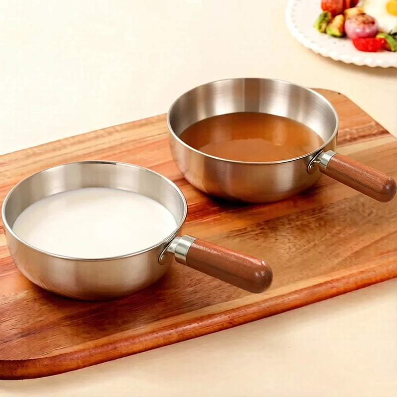 Stainless Steel Pot with Heat-Resistant Wooden Handle - Induction Compatible, Non-Slip Base, 1pc Milk Pot