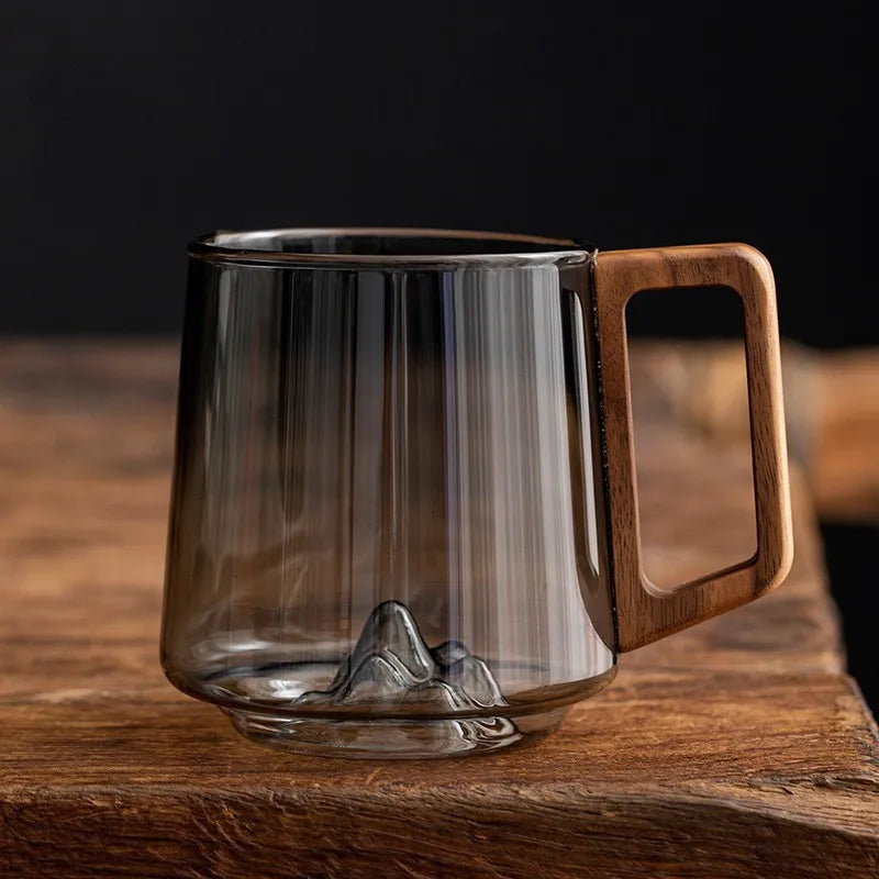 Guanshan Single-layer Glass Side Wooden Handle Drinking Cups Household Large-capacity Milk Tea Juice Cup