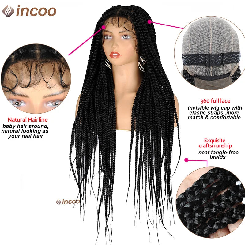 Knotless Large Box Braided Synthetic Wigs For Black Women 36 Inch Jumbo Braid Wigs