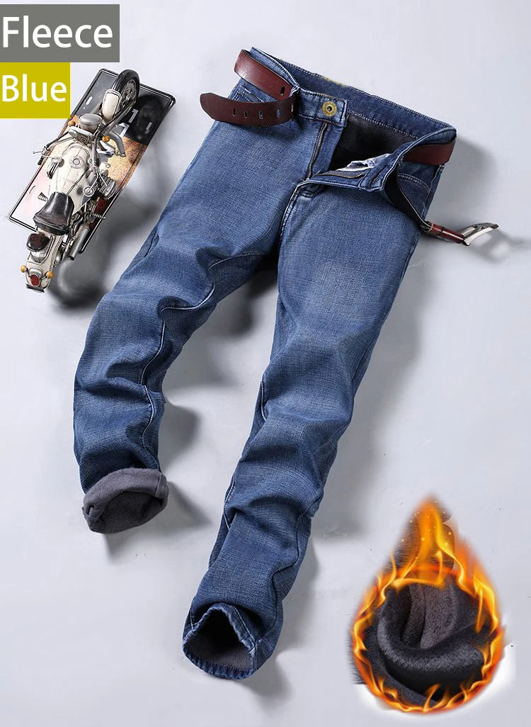 Men's New Business Jeans Casual Straight Stretch Classic Work Denim Pant Trousers