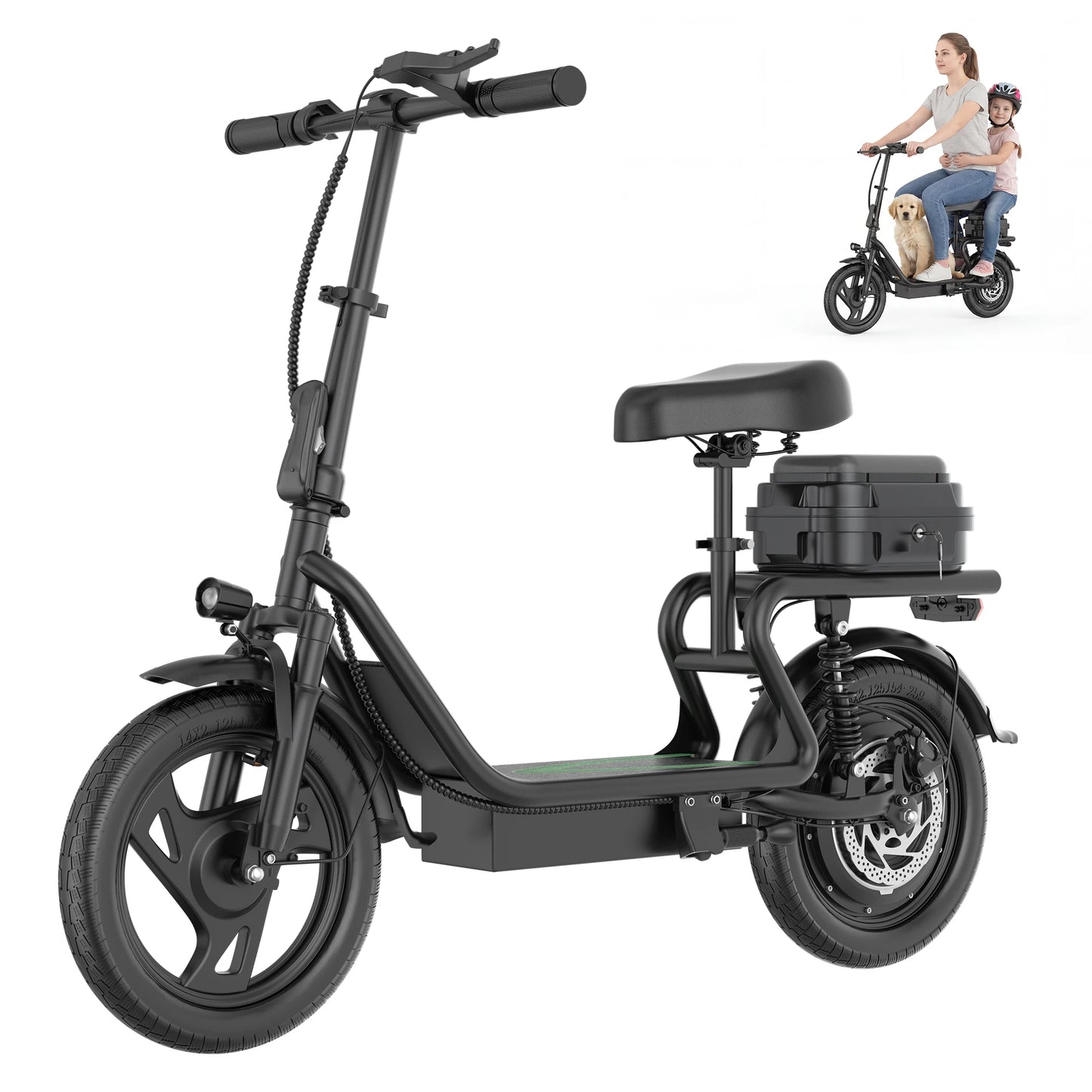 Folding Electric Scooter 500W Motor 48V 10.4AH Battery 14-inch Tire Commuter with Seats Max Range Load-bearing