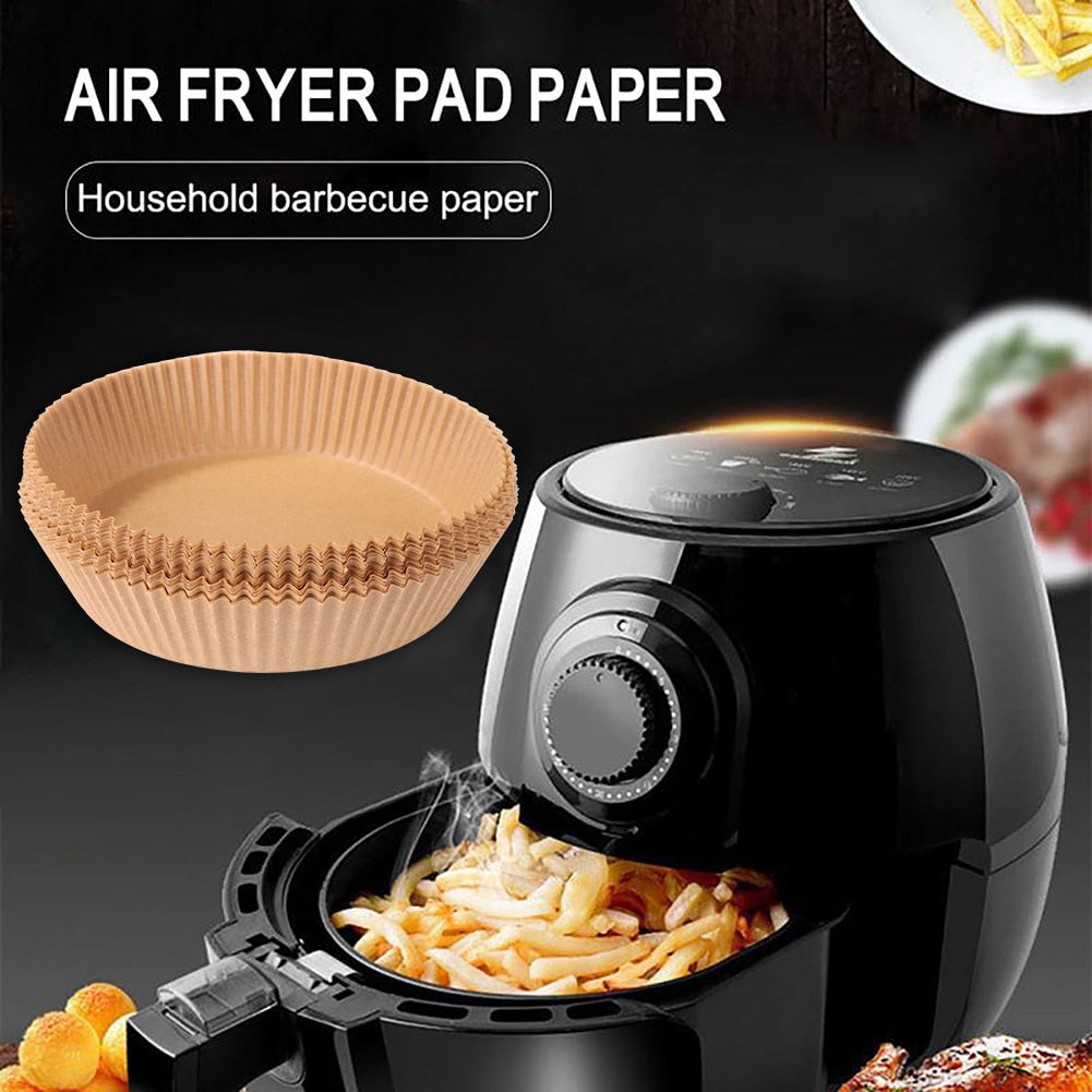 50pcs Air Fryer Parchment Paper Liners Non-Stick Disposable Paper Tray Barbecue Plate Food Oven Kitchen Tools Round Baking Paper