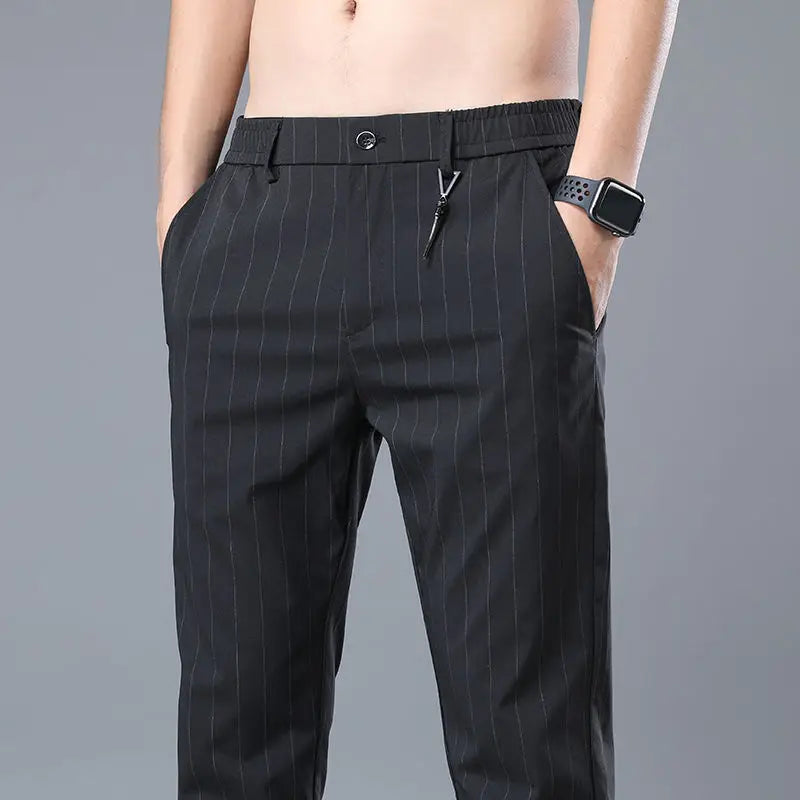 SpringandAutumn Men's Zipper Pocket Striped Bright Line Decoration Straight leg Pants Casual Fashion Elegant Commuter Suit Pants