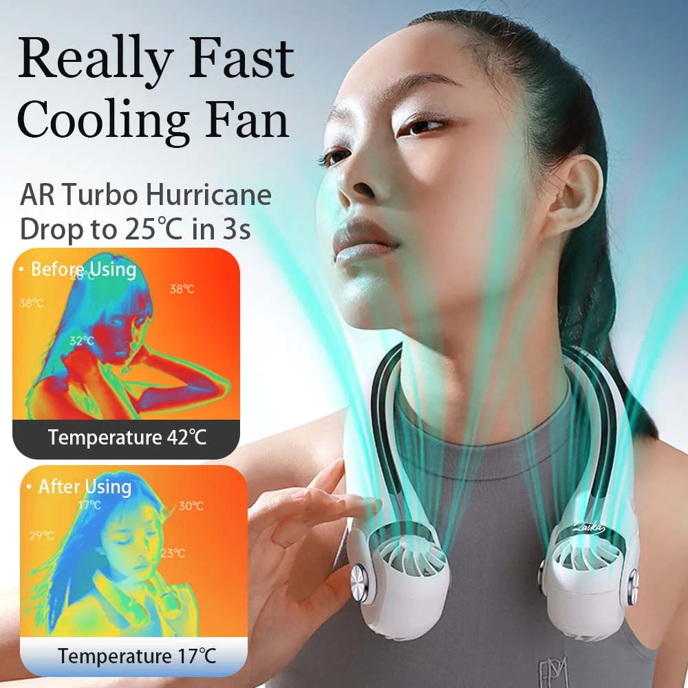 Tilt Rotor Neck Fan Portable Camping Electric Fan USB Rechargeable Air Cooler 360 ° Cooling Speed Super Silent