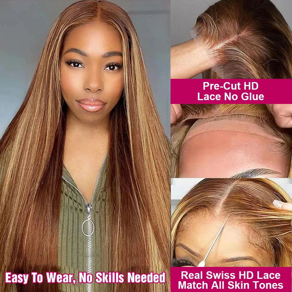 Highlight Glueless Human Hair Ready To Wear And Go For Women Honey Blonde Lace Front Wigs