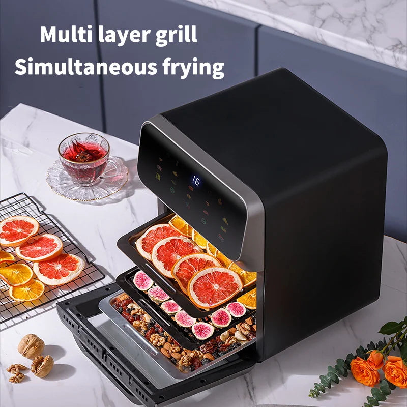 10L Large Capacity Electric Air Fryers Oil-free Automatic Kitchen 360°Baking Convection Oven Deep Fryer without Oil