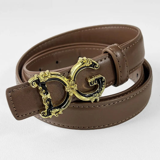 Fashionable Retro Women's Belt Set with Classic Golden Buckle High-Quality Split Leather Waistband Geometric Pattern for Adults