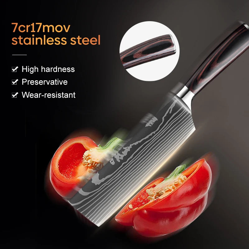 Kitchen Knife Set High Carbon Stainless Steel Cleaver Slicing Utility Knives Tool