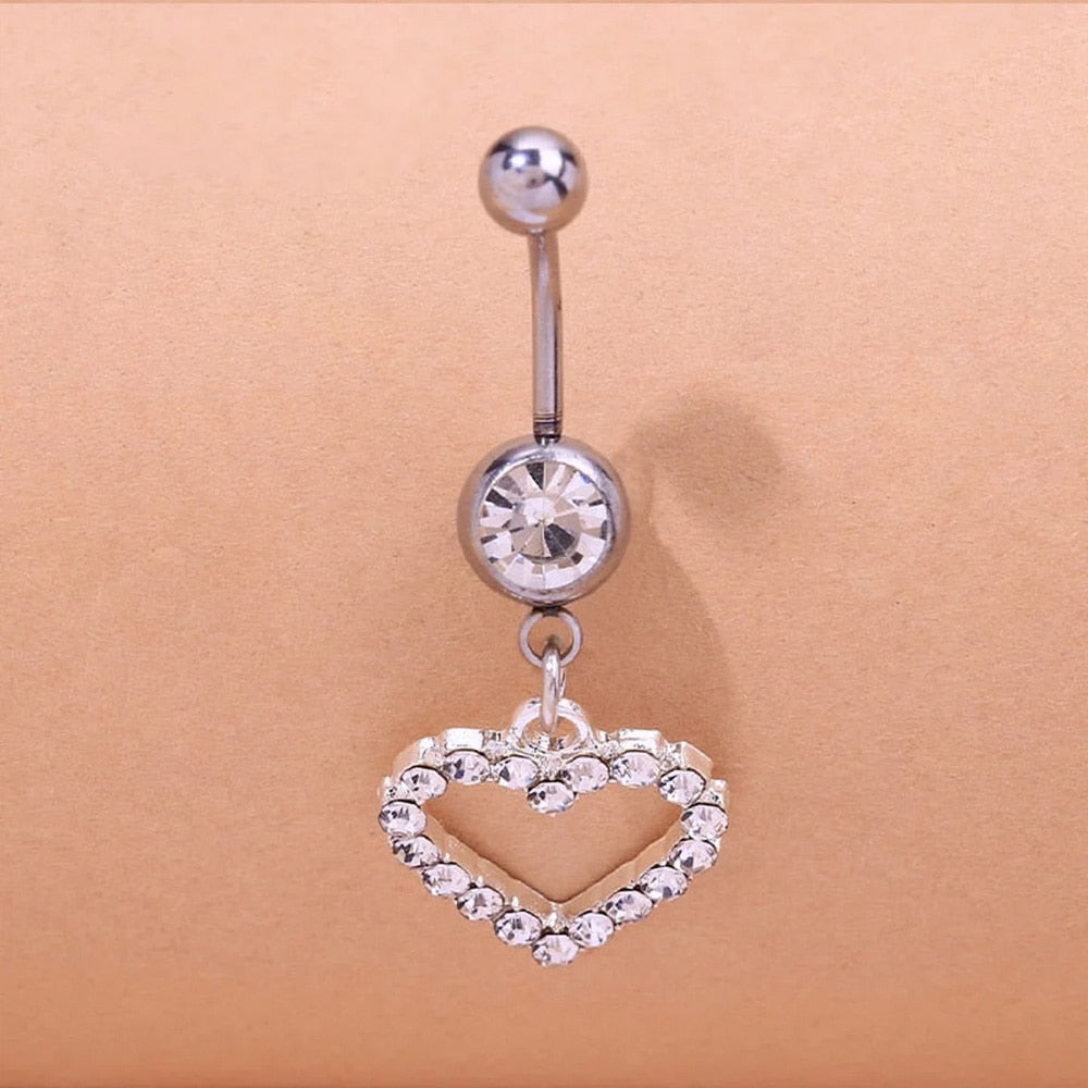 Stonefans Rhinestone Heart Belly Button Nails Body Piercing Jewelry Sexy Crystal Belly Button Ring Wholesale Jewelry for Women