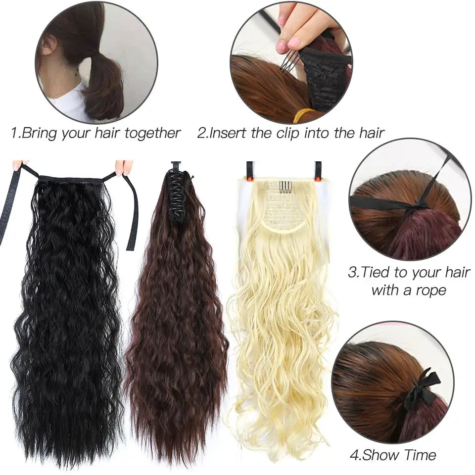 Fake Hair Ponytail Extensions Synthetic Hair Clips Bun Clip-In Ponytail Extensions For African Women