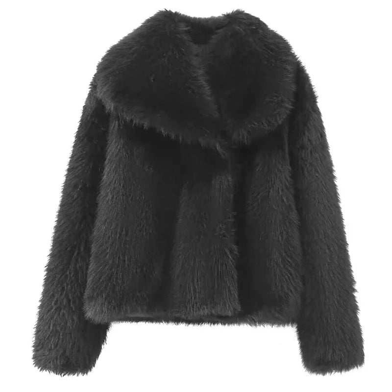 Women's Fur Coat Plush Burgundy Bomber Jacket Solid Crop Long Sleeve Jacket Warm Winter Coats Woman Casual Coats
