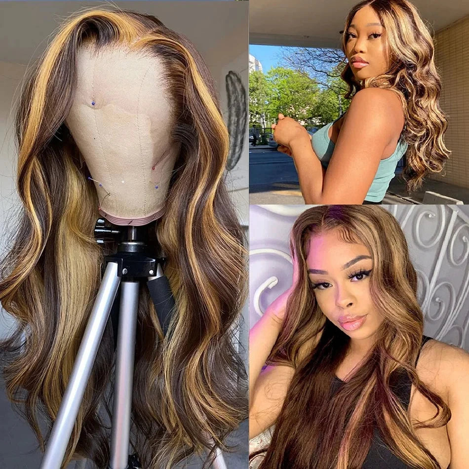 Highlight Wig Human Hair Honey Blonde 4/27 Colored Wigs For Women Pre Plucked Body Wave Lace Frontal Wigs