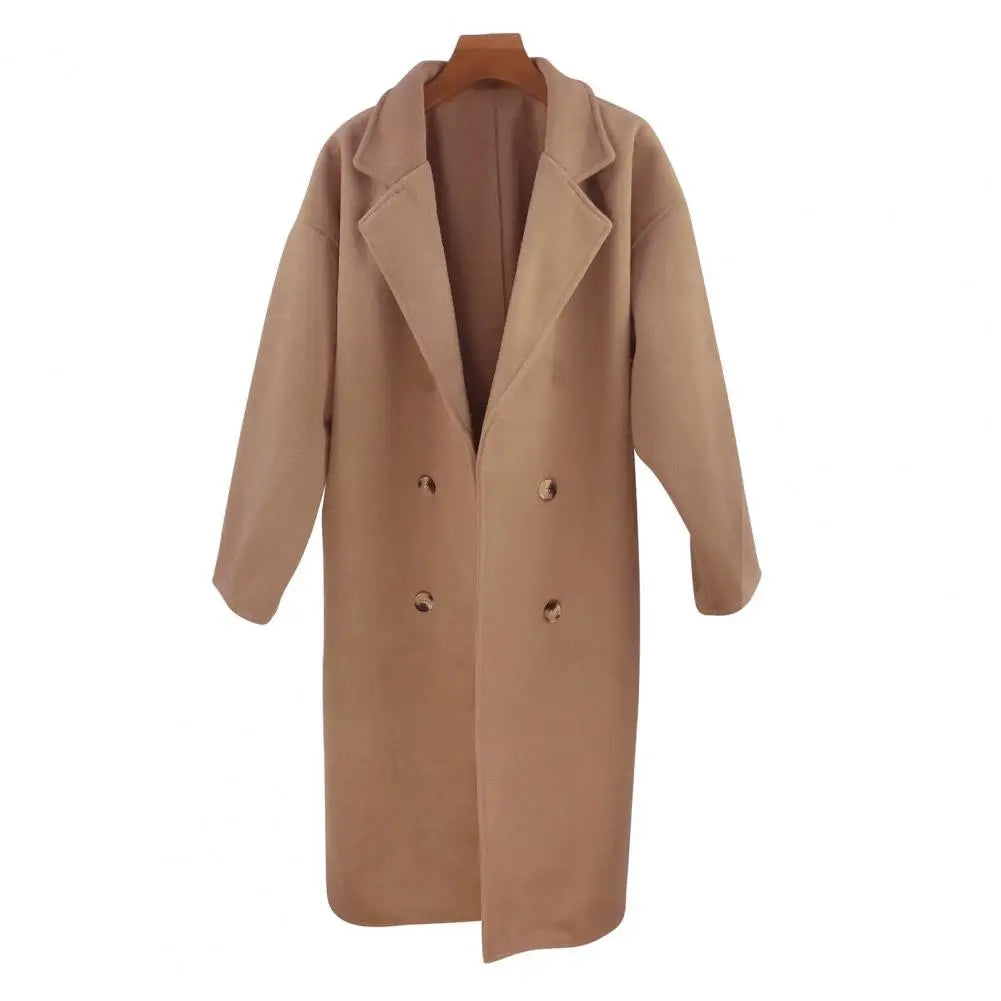 Women Loose Jacket Mid Length Trench Coat Windproof Warm Overcoat