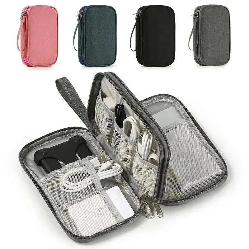 Compact travel portable digital product storage bag for USB cables and accessories in eco-friendly fabric
