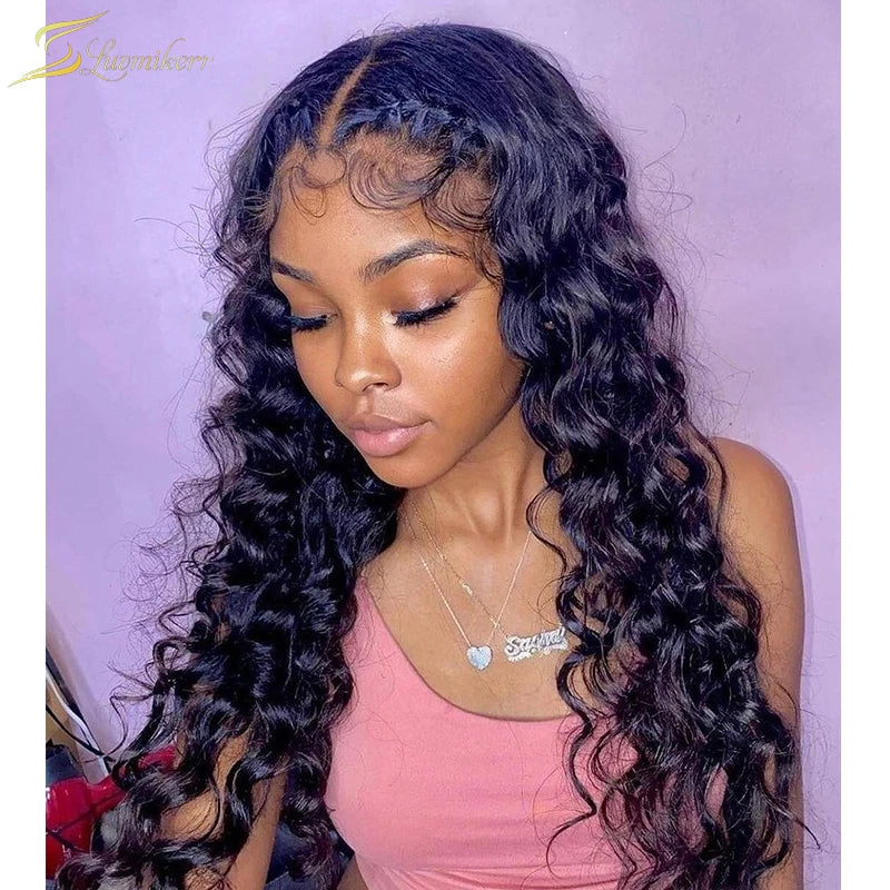 Frontal Wig Full Deep Wave Lace Front Curly Human Hair Wig Braided Brazilian HD Transparent For Black Women Preplucked