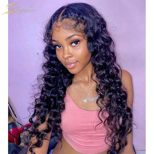 Frontal Wig Full Deep Wave Lace Front Curly Human Hair Wig Braided Brazilian HD Transparent For Black Women Preplucked