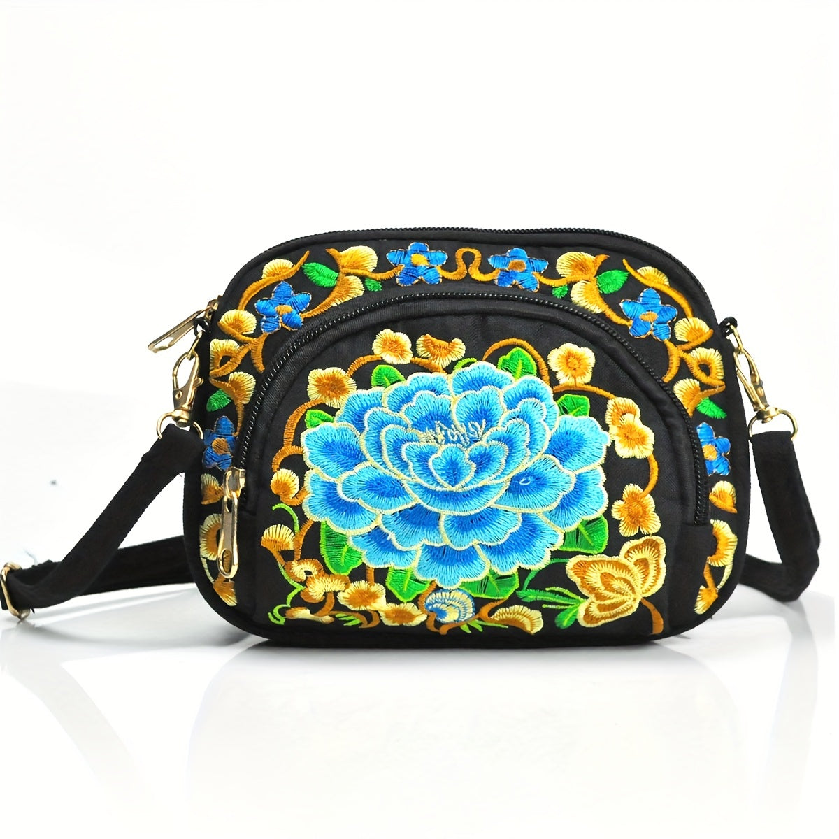 Floral Embroidered Crossbody Zipper Bag Purse Travel Accessory  for Women Outings