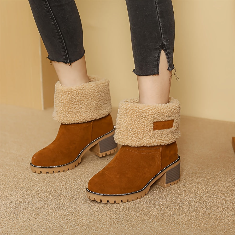 Warm Faux Fur Lined Women Boots Slip On Block Heeled Ankle Boots Women Footwear